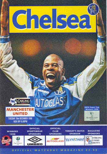 programme cover for Chelsea v Manchester United, Tuesday, 29th Dec 1998
