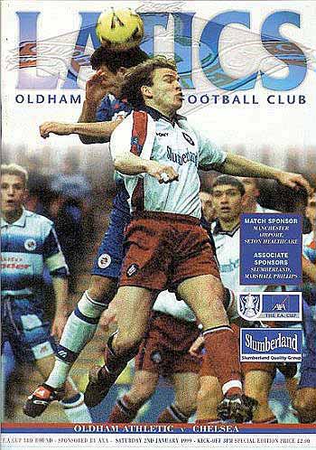 programme cover for Oldham Athletic v Chelsea, Saturday, 2nd Jan 1999