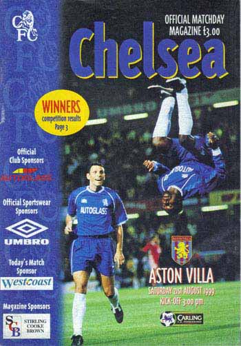 programme cover for Chelsea v Aston Villa, Saturday, 21st Aug 1999