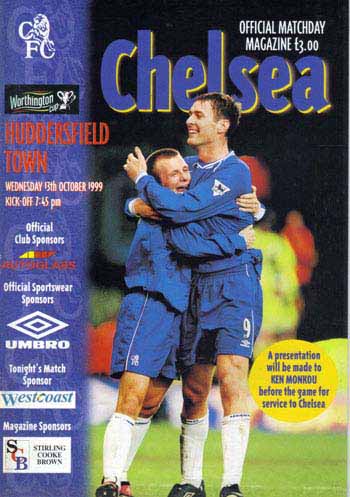 programme cover for Chelsea v Huddersfield Town, Wednesday, 13th Oct 1999