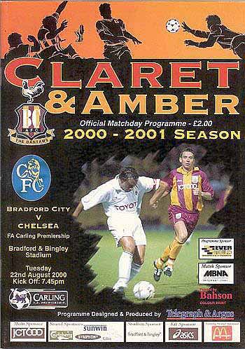 programme cover for Bradford City v Chelsea, Tuesday, 22nd Aug 2000