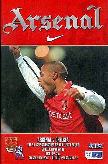 programme cover for Arsenal v Chelsea, Sunday, 18th Feb 2001