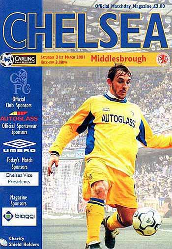 programme cover for Chelsea v Middlesbrough, Saturday, 31st Mar 2001