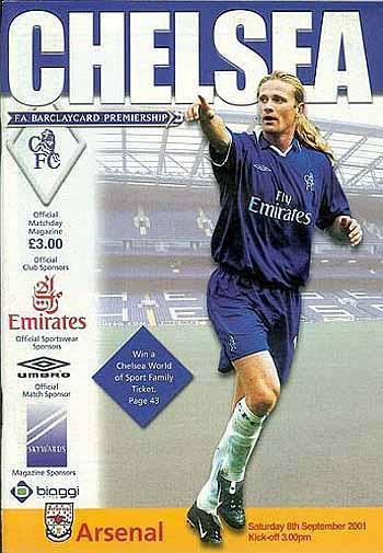 programme cover for Chelsea v Arsenal, Saturday, 8th Sep 2001