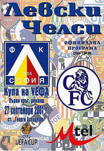programme cover for Levski Sofia v Chelsea, Thursday, 27th Sep 2001