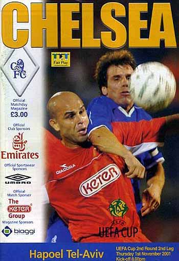 programme cover for Chelsea v Hapoel Tel Aviv, Thursday, 1st Nov 2001