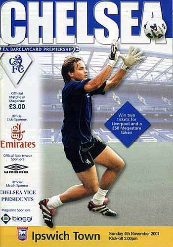 programme cover for Chelsea v Ipswich Town, Sunday, 4th Nov 2001
