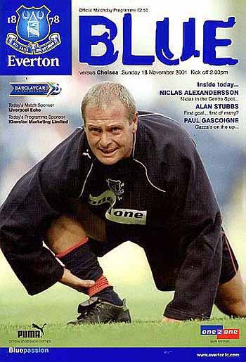programme cover for Everton v Chelsea, Sunday, 18th Nov 2001