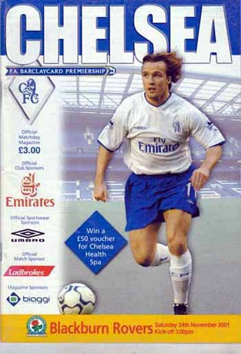 programme cover for Chelsea v Blackburn Rovers, Saturday, 24th Nov 2001