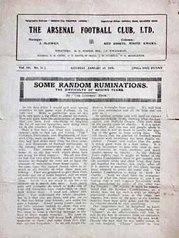 programme cover for Arsenal v Chelsea, Saturday, 15th Jan 1916