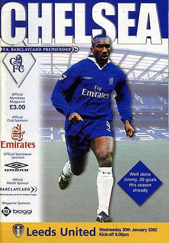 programme cover for Chelsea v Leeds United, Wednesday, 30th Jan 2002