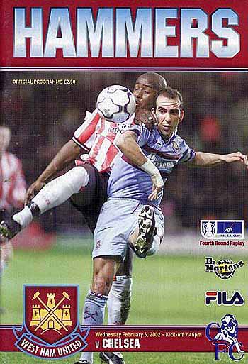 programme cover for West Ham United v Chelsea, Wednesday, 6th Feb 2002