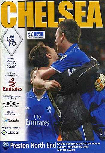 programme cover for Chelsea v Preston North End, Sunday, 17th Feb 2002