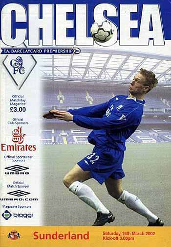 programme cover for Chelsea v Sunderland, Saturday, 16th Mar 2002