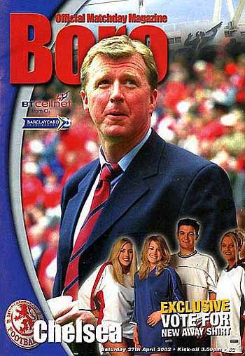 programme cover for Middlesbrough v Chelsea, Saturday, 27th Apr 2002