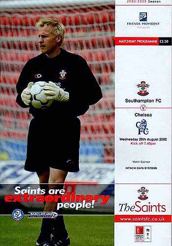 programme cover for Southampton v Chelsea, Wednesday, 28th Aug 2002