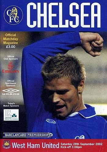 programme cover for Chelsea v West Ham United, Saturday, 28th Sep 2002