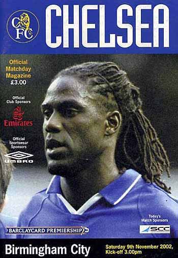 programme cover for Chelsea v Birmingham City, Saturday, 9th Nov 2002