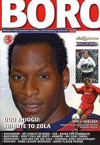 programme cover for Middlesbrough v Chelsea, Saturday, 14th Dec 2002