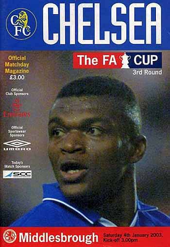 programme cover for Chelsea v Middlesbrough, 4th Jan 2003