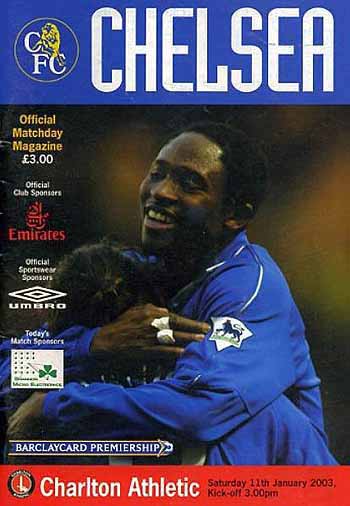 programme cover for Chelsea v Charlton Athletic, 11th Jan 2003
