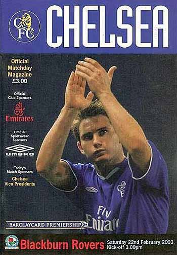 programme cover for Chelsea v Blackburn Rovers, Saturday, 22nd Feb 2003