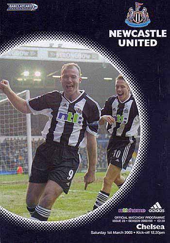 programme cover for Newcastle United v Chelsea, Saturday, 1st Mar 2003