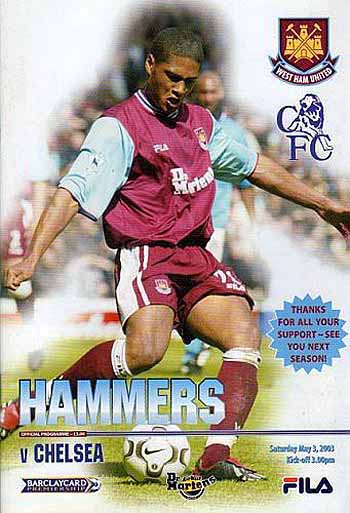 programme cover for West Ham United v Chelsea, Saturday, 3rd May 2003