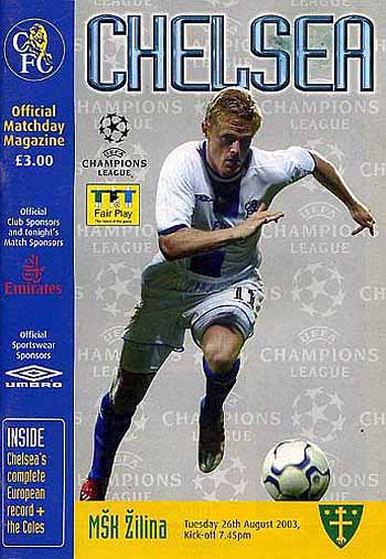 programme cover for Chelsea v MSK Zilina, Tuesday, 26th Aug 2003