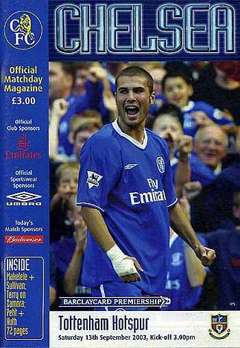 programme cover for Chelsea v Tottenham Hotspur, Saturday, 13th Sep 2003