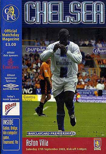 programme cover for Chelsea v Aston Villa, Saturday, 27th Sep 2003