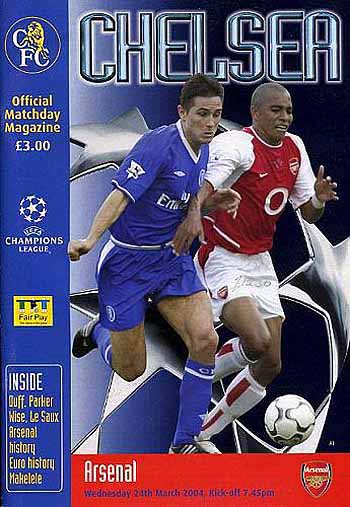 programme cover for Chelsea v Arsenal, Wednesday, 24th Mar 2004
