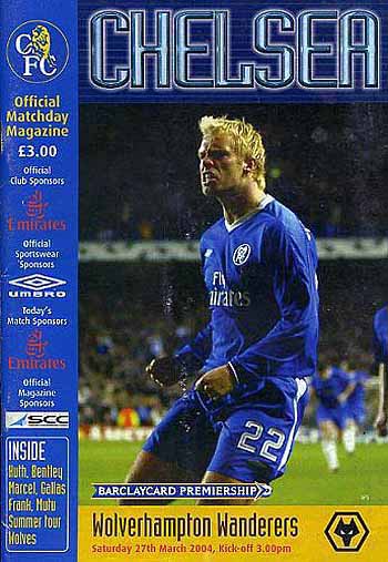 programme cover for Chelsea v Wolverhampton Wanderers, Saturday, 27th Mar 2004