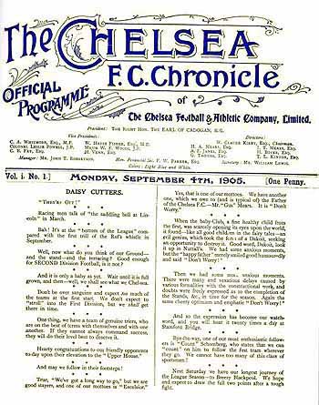 programme cover for Chelsea v Liverpool, Monday, 4th Sep 1905