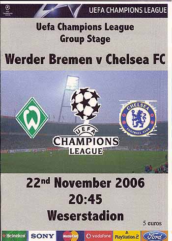 programme cover for Werder Bremen v Chelsea, Wednesday, 22nd Nov 2006