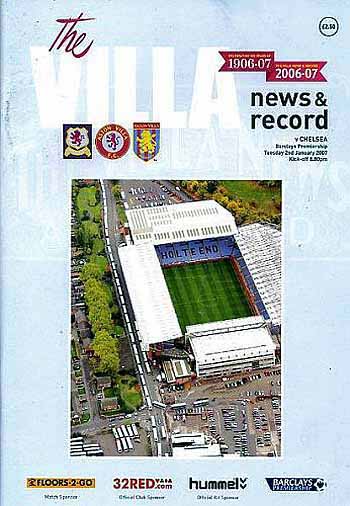 programme cover for Aston Villa v Chelsea, 2nd Jan 2007