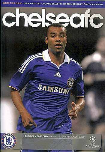 programme cover for Chelsea v Bordeaux, Tuesday, 16th Sep 2008