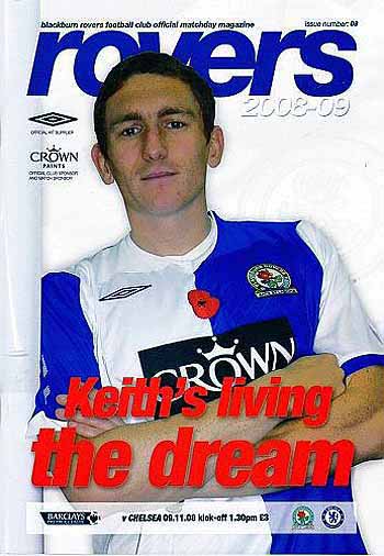 programme cover for Blackburn Rovers v Chelsea, Sunday, 9th Nov 2008