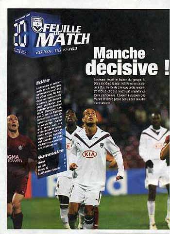 programme cover for Bordeaux v Chelsea, Wednesday, 26th Nov 2008