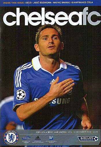 programme cover for Chelsea v West Ham United, Sunday, 14th Dec 2008