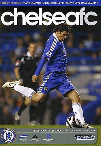 programme cover for Chelsea v Middlesbrough, Wednesday, 28th Jan 2009
