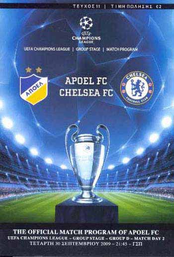 programme cover for Apoel Nicosia v Chelsea, Wednesday, 30th Sep 2009