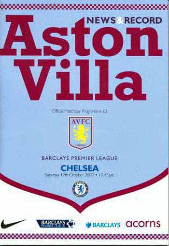 programme cover for Aston Villa v Chelsea, Saturday, 17th Oct 2009