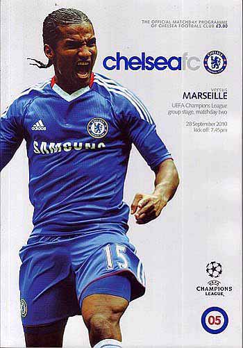 programme cover for Chelsea v Marseille, 28th Sep 2010