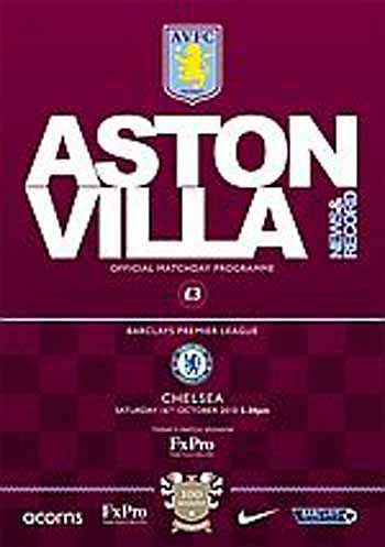 programme cover for Aston Villa v Chelsea, Saturday, 16th Oct 2010