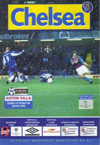 programme cover for Chelsea v Aston Villa, Saturday, 31st Oct 1998