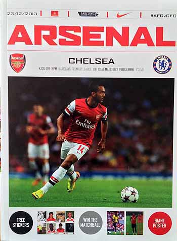 programme cover for Arsenal v Chelsea, Monday, 23rd Dec 2013