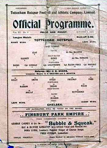 programme cover for Tottenham Hotspur v Chelsea, Saturday, 5th Oct 1918