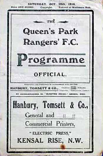 programme cover for Queens Park Rangers v Chelsea, Saturday, 26th Oct 1918