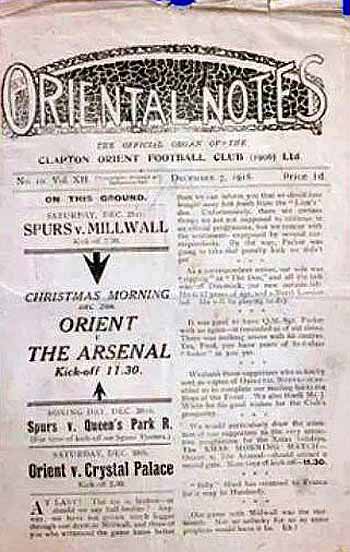 programme cover for Clapton Orient v Chelsea, Saturday, 7th Dec 1918